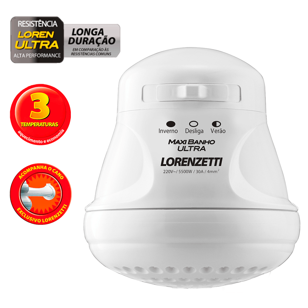 Chuveiro Lorenzetti Maxi Banho Ultra Com Cano 5500W 220V - dallahomecenter